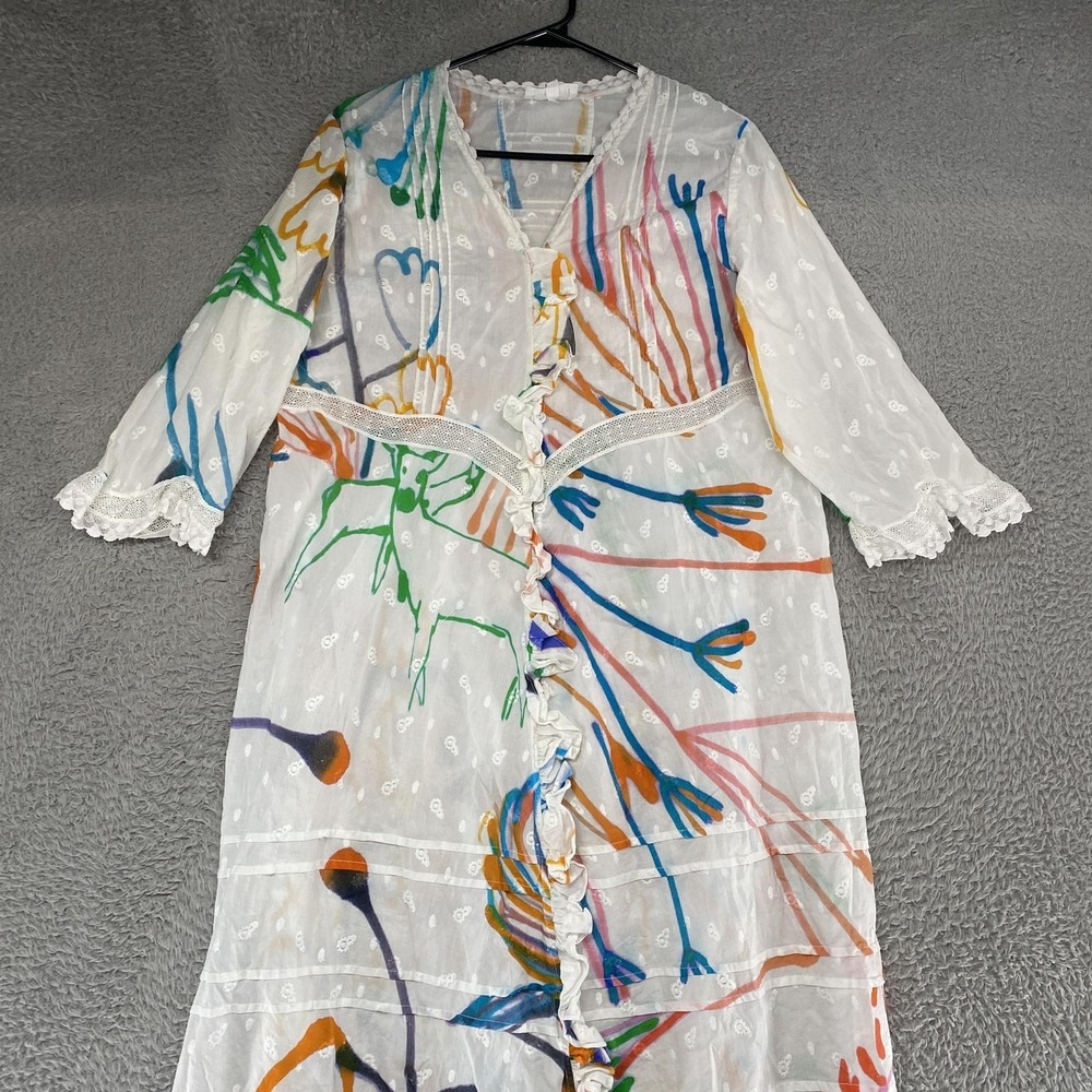 Soler Maxi Dress Womens M/L Agnes Abstract Floral Ruffle Button Up Empire Boho - Picture 3 of 13